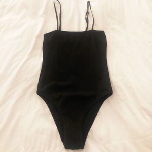Black Straight Neckline Bodysuit